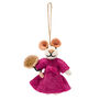 Felt decoration of little lady mouse with pink long dress and hand fan 