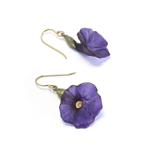 Purple petunia hook earrings by Michael Michaud
