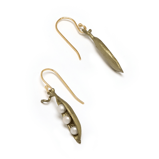 Three pearl pea pod hook earrings by Michael Michaud