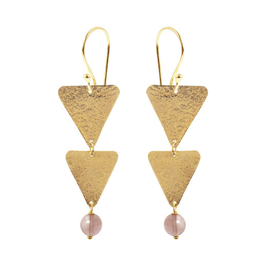 Strawberry quartz double triangle hook earrings by Mirabelle