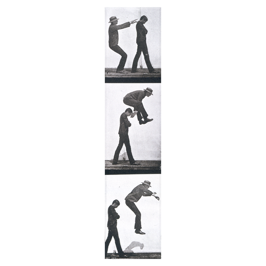 Bookmark featuring three black and white photographs of men leaping forward.
