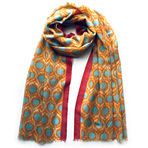 Turquoise orange patterned scarf