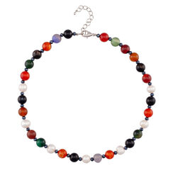 Multicoloured beads and freshwater pearl necklace