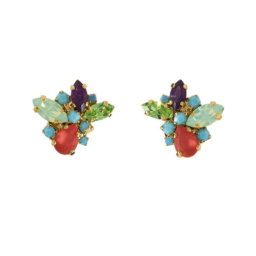 Stud earrings handmade by Vicki Sarge inspired to the Victorian Era, using recycled stones and Swarovski crystals
