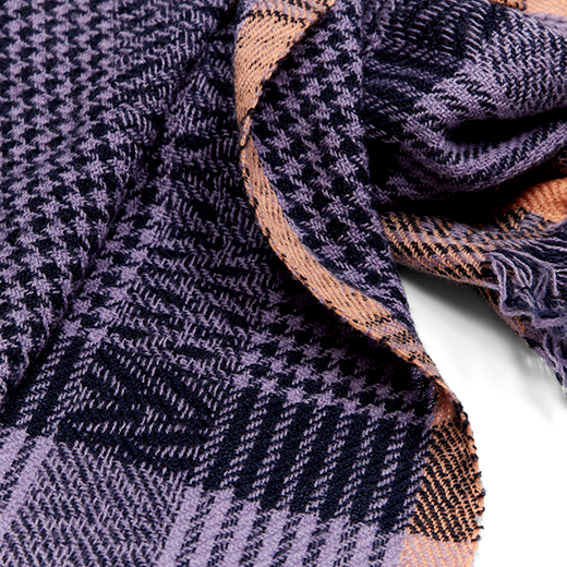 Navy and peach wool scarf