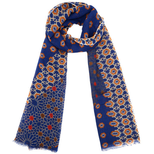 Navy and red star geometric wool scarf
