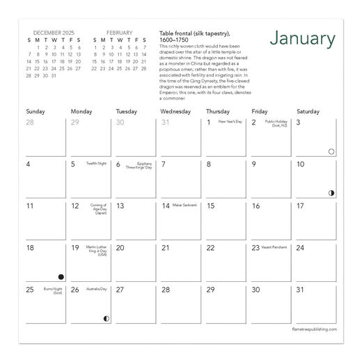 Chinese Textiles mini 2026 calendar