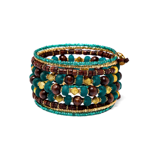 Green beaded spiral cuff