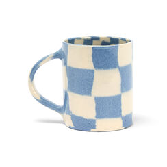 Blue check coffee mug