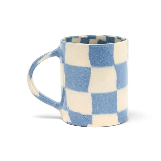 Blue check coffee mug