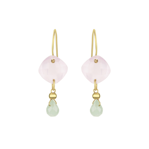 Rose quartz and aquamarine hook earrings by Mounir