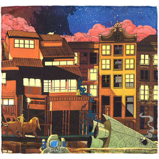 Dusk of Cat Town pocket square by Pig Chicken Cow