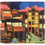 Dusk of Cat Town pocket square by Pig Chicken Cow