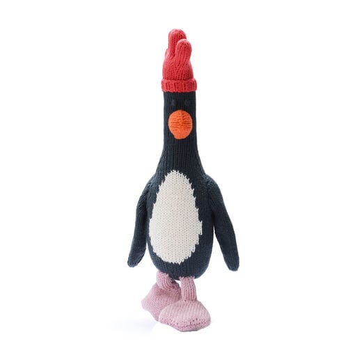 Feathers McGraw knitted soft toy made from soft yarn with stitched details