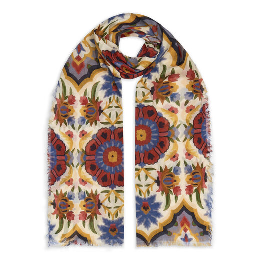 Yellow and blue tile cotton scarf