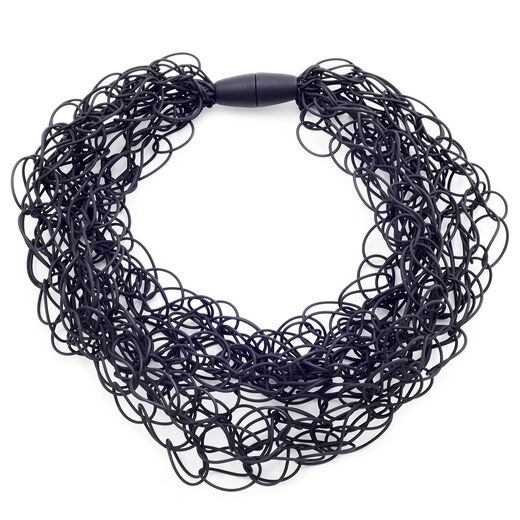Black rubber rings necklace by Rosalba Galati