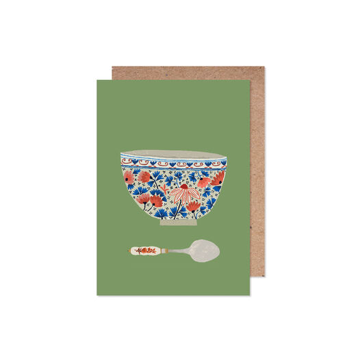 Floral bowl and Chantilly spoon greeting card by Brie Harrison