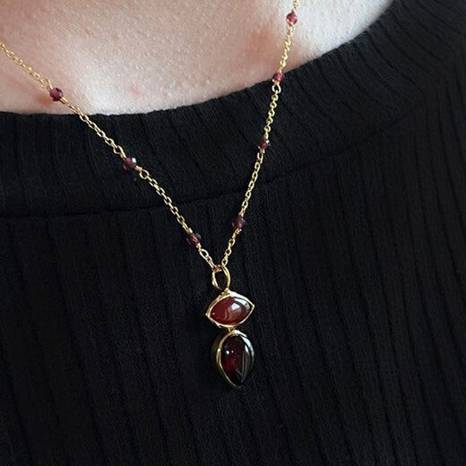 Red onyx and garnet pendant necklace by Mirabelle