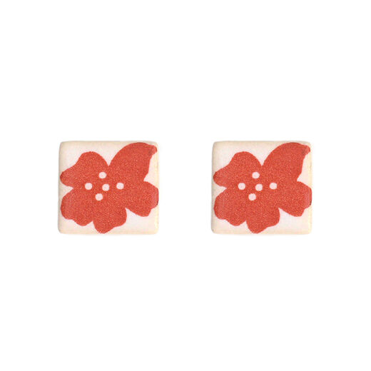 Red floral square stud earrings