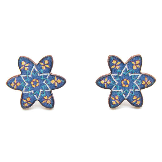 Blue tile stud earrings