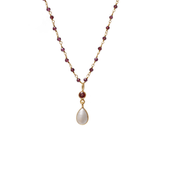 Garnet and pearl rosary necklace by Mirabelle