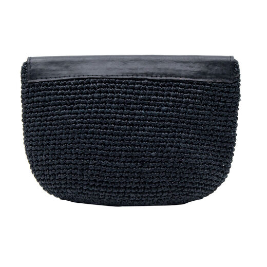 Black raffia leather bag