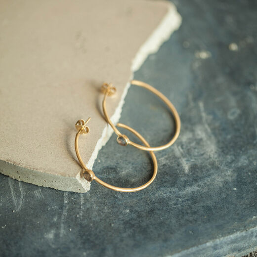 Labradorite gold hoop earrings by Shan Shan