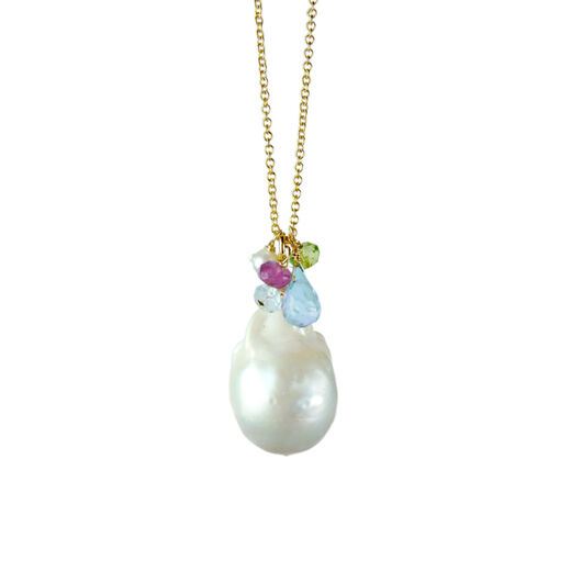 Baroque pearl gem cluster necklace by Mounir