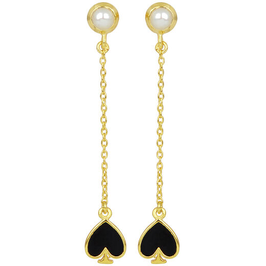 Black spade and pearl long stud earrings by Ottoman Hands