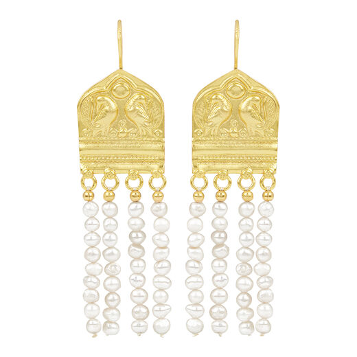 Rectangular drop pearl hook earrings by Ottoman Hands
