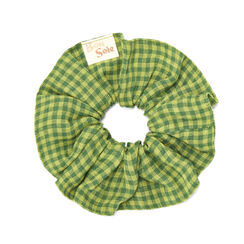 Green check linen scrunchie