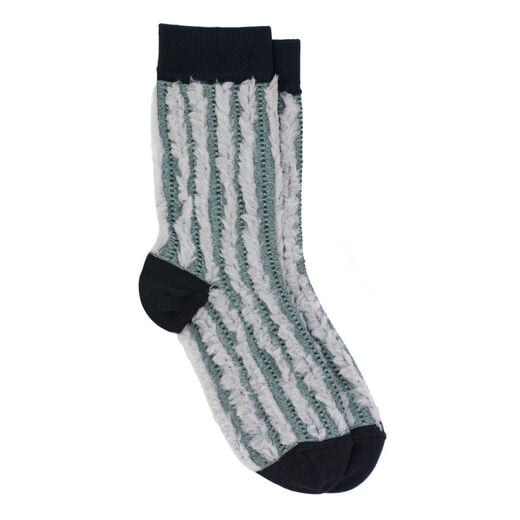 Black & white fluffy ribbed socks