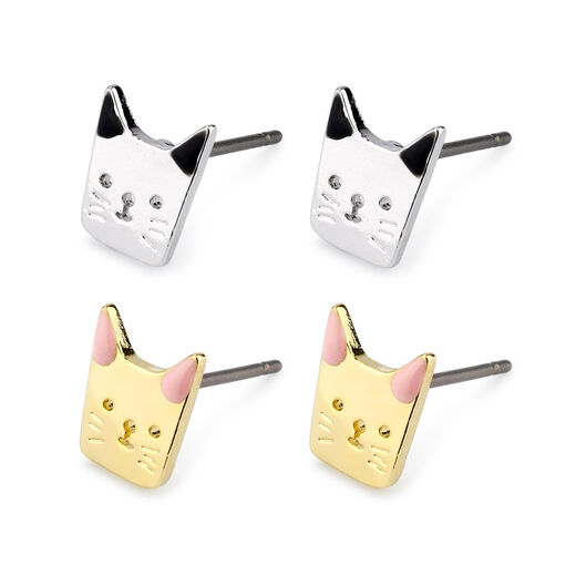 Enamel cat stud earrings - assorted