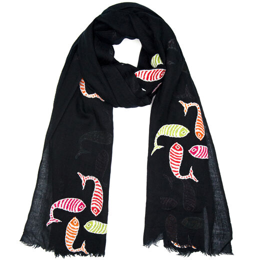Embroidered fish scarf