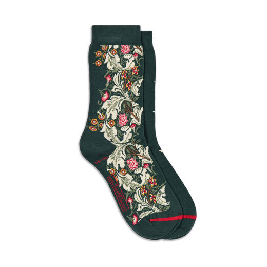 Green cotton socks with a pattern from John Henry Dearle Leicester socks printed on the ankle part