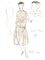 Balenciaga feather hat and lace dress, fashion illustration