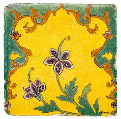 Mughal tile with arabesque form and flowers