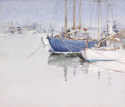 View of boats moored in Poole Harbour