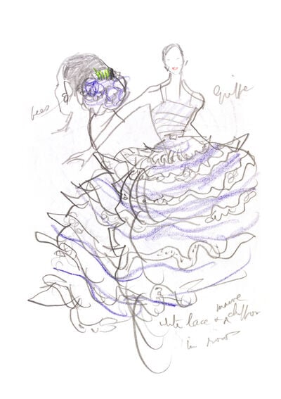 Jacques Griffe gown, fashion illustration