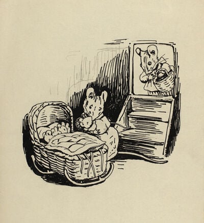 The mouse Hunca Munca with cradle