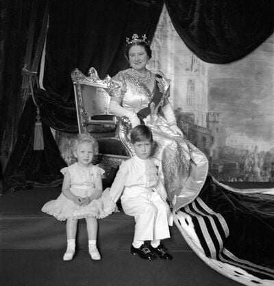 The Queen Mother with Prince Charles and Princess Anne