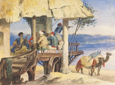 Turkish musicians in a coffee-house overlooking the Bosphorus​
