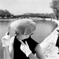 Crocheted woollen beret, River Seine in background