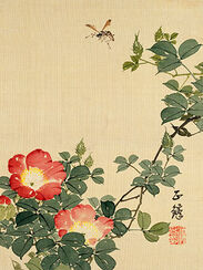 Wasp, red flower and foliage
