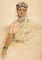 A delicate illustration on sand-coloured paper of a Hindu woman with necklaces, rings, bangles and more