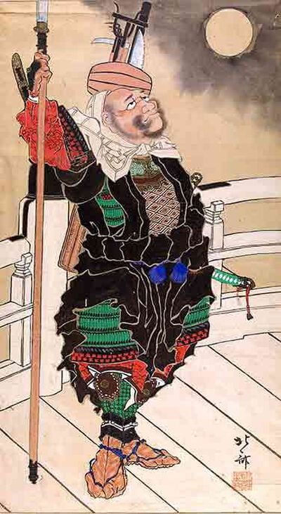 Bearded warrior gazing at moon