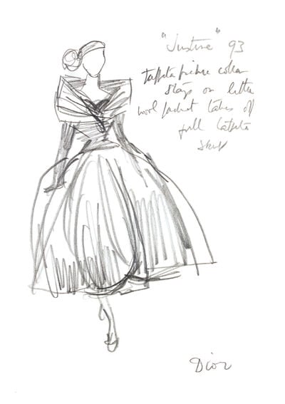 Dior's Justine gown, fashion illustration