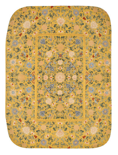 Cushion cover with designs of lotuses, peonies and bats