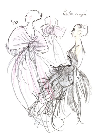 Balenciaga gowns, fashion illustration