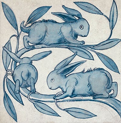 Rabbits running along a branch